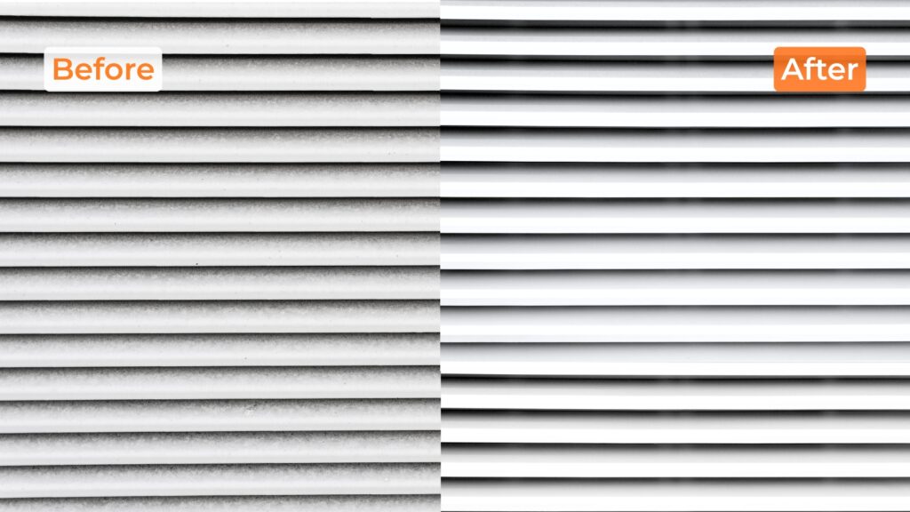 Before and after a supply vent grille